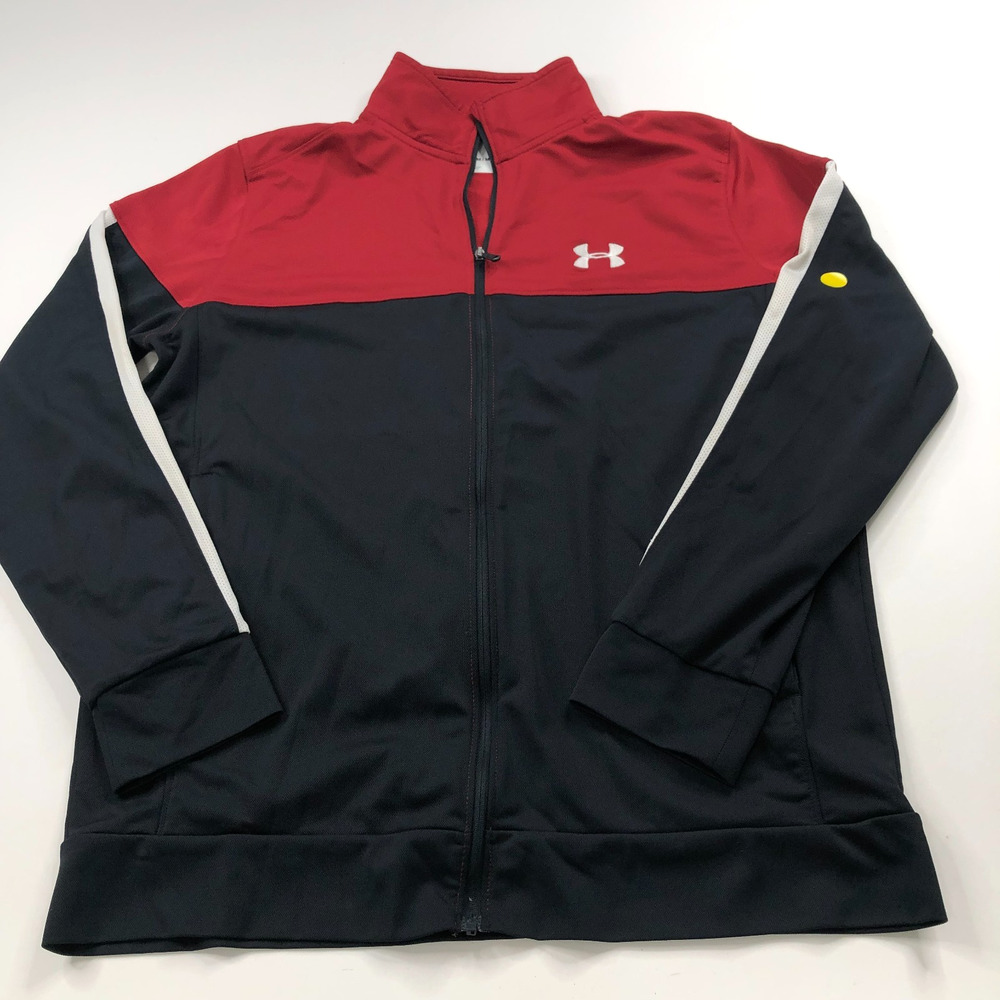 Under Armour Youth Medium Full Zip Light Jacket Black Red PLS READ STAIN